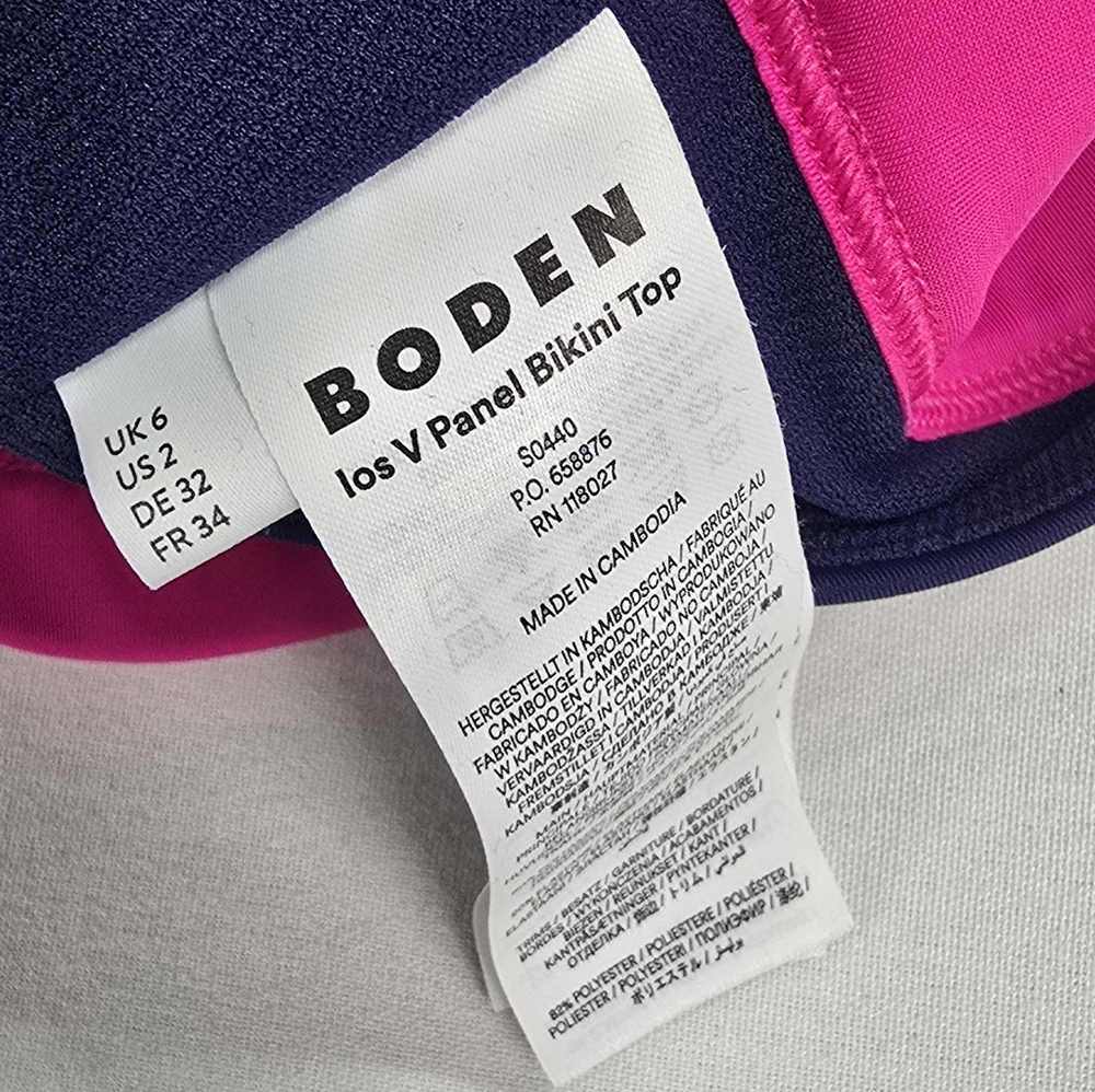 Boden Tie Back Bikini Top only Size 2 Navy And Pink - Picture 3 of 3